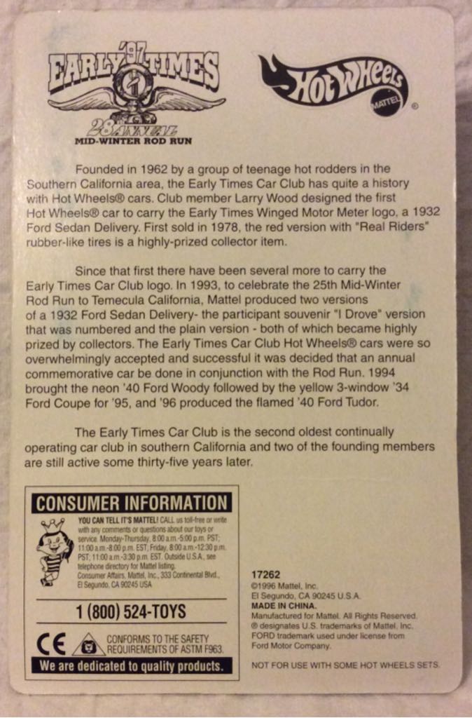 ’32 Ford Delivery - HW Early Times Car Club toy car collectible - Main Image 2