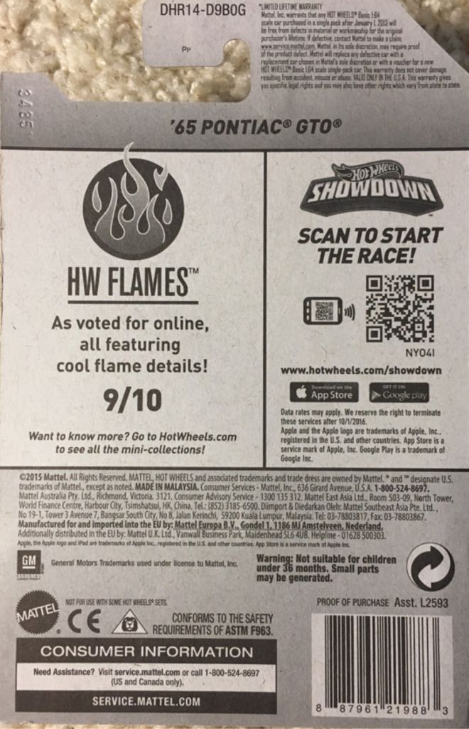 Pontiac GTO, 1965 - 2016 HW Flames toy car collectible - Main Image 2