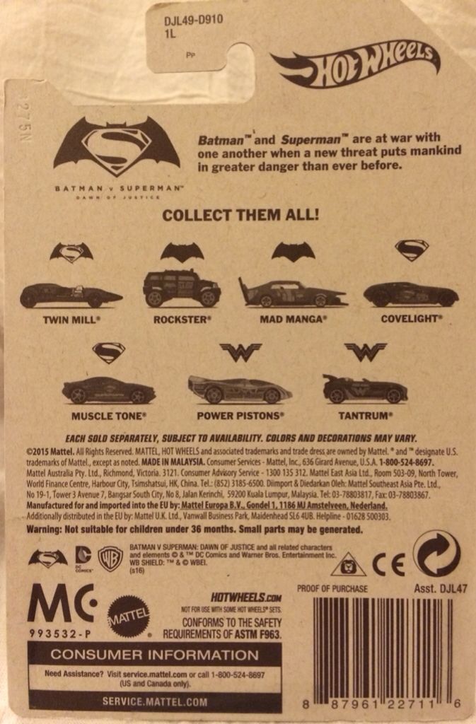 Batman - 2016 HW Batman vs Superman - Dawn of Justice toy car collectible - Main Image 2