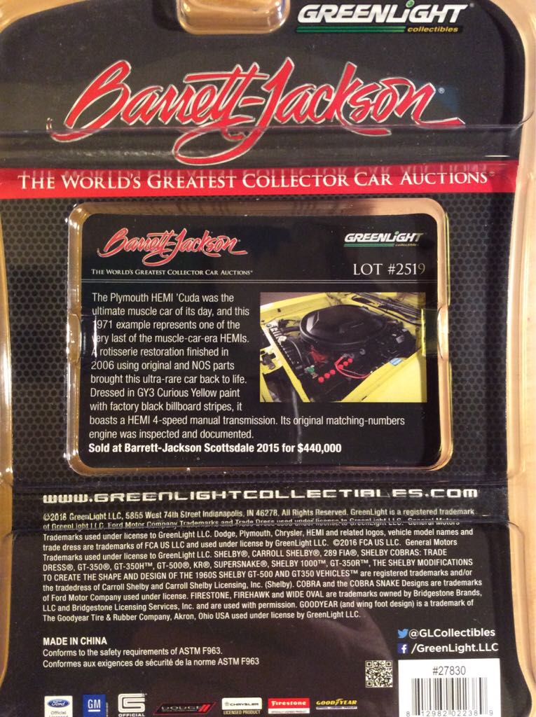 Greenlight - 1971 Plymouth Hemi Cuda - 2016 GL - Barrett Jackson toy car collectible - Main Image 2