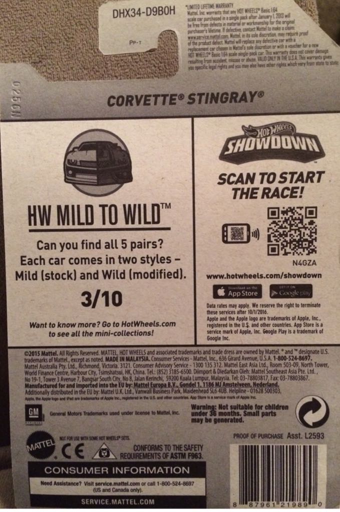 Corvette Stingray HW Mild To Wild - ’16 HW Mild To Wild toy car collectible - Main Image 2