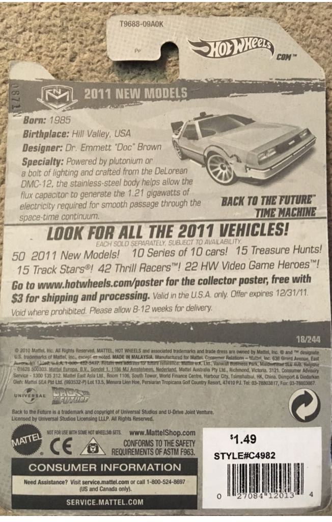 Back To The Future Time Machine - 2011 - HW New Models toy car collectible - Main Image 2