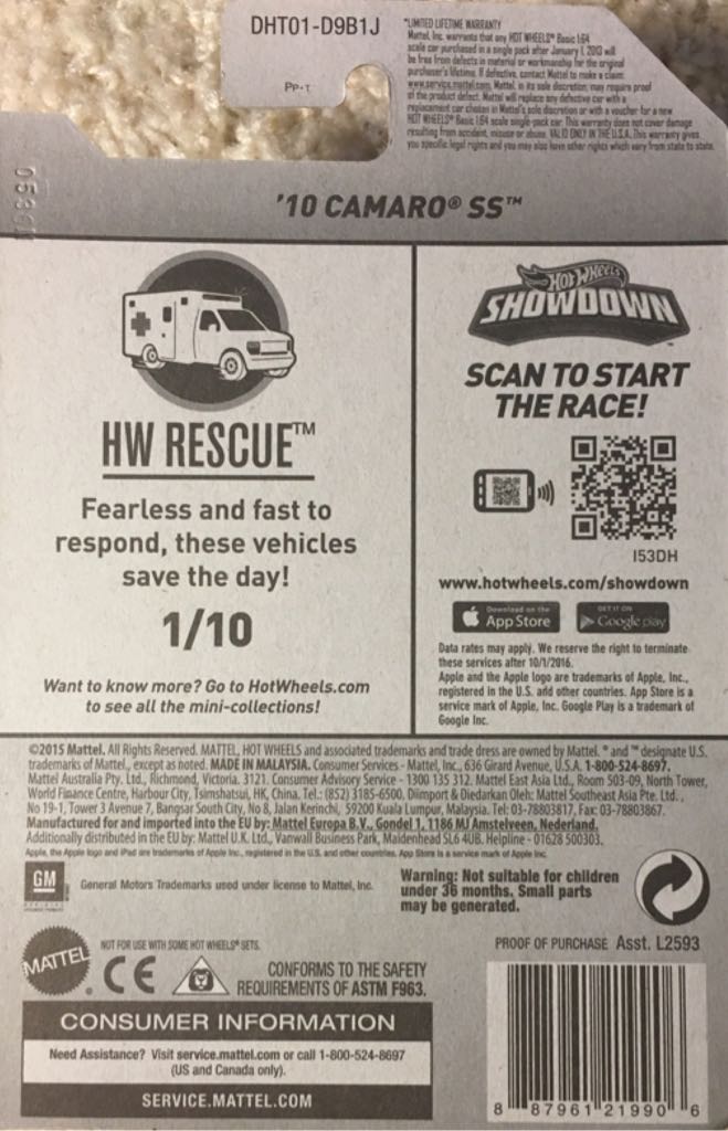 Chevrolet Camaro SS, 2010 - 2016 HW Rescue toy car collectible - Main Image 2