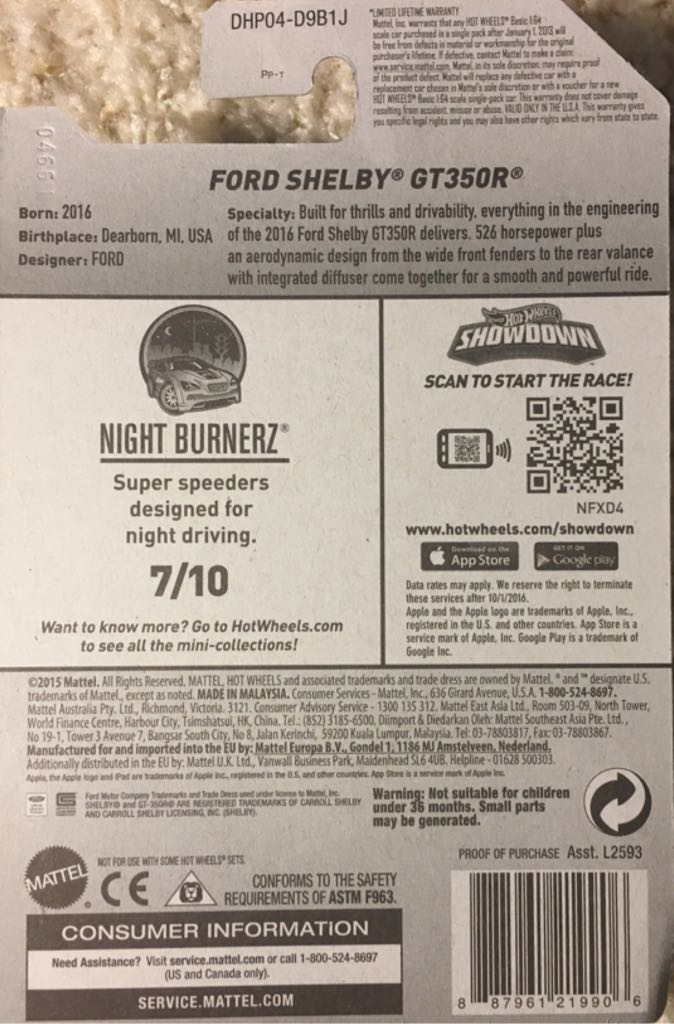 Ford Shelby GT350R - ’16 HW Night Burnerz toy car collectible - Main Image 2