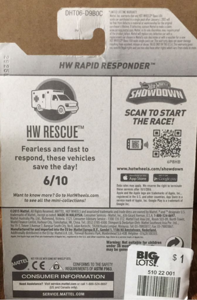 Hw Rapid Responder - 2016 HW Rescue toy car collectible - Main Image 2