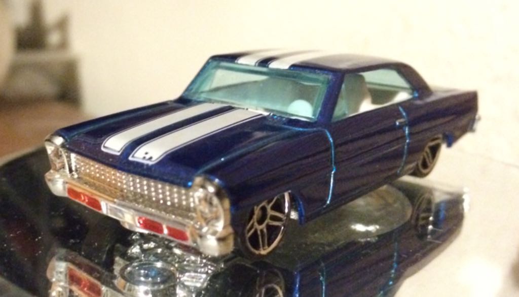 65 Chevy Nova Blue White Racing Stripes  toy car collectible - Main Image 1
