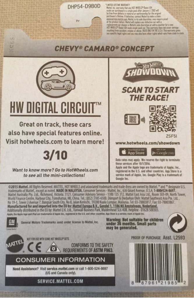 Chevy Camero Concept - 2016 - HW Digital Circuit toy car collectible - Main Image 2