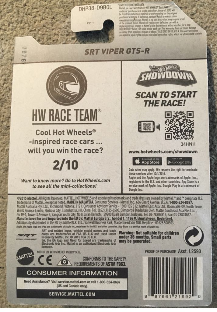 SRT Viper GTS-R - HW Race Team toy car collectible - Main Image 2