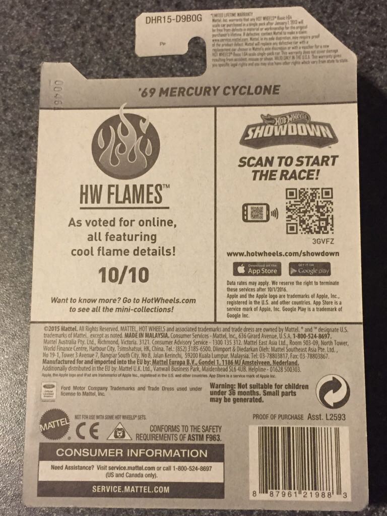 69 Mercury Cyclone - ’16 HW Flames toy car collectible - Main Image 2