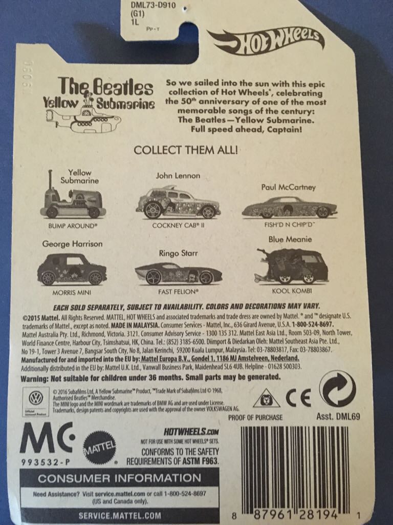 Volkswagen Kool Kombi - The Beatles Yellow Submarine toy car collectible - Main Image 2