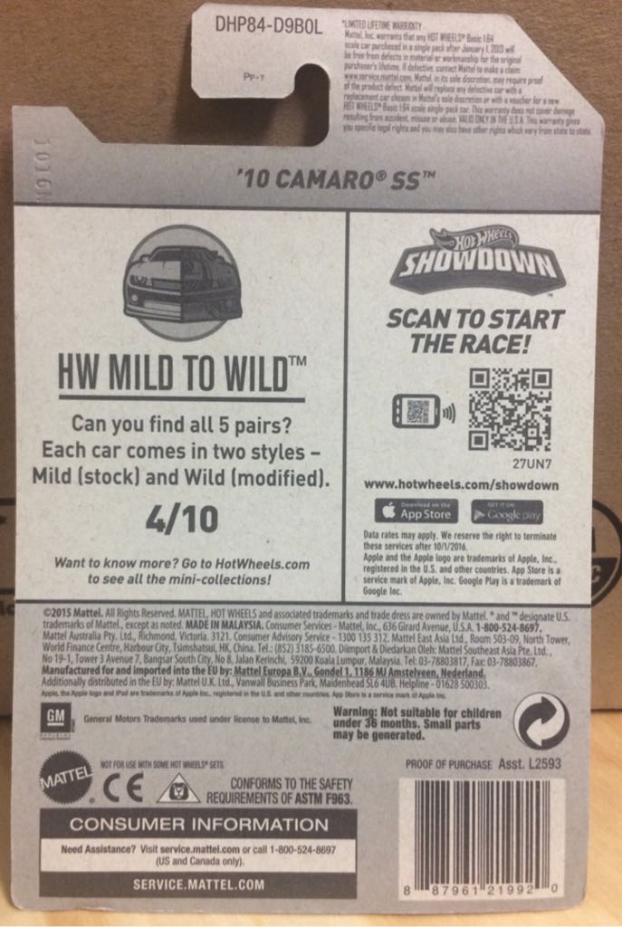 ’10 Camaro SS - ’16 HW Mild To Wild toy car collectible - Main Image 2
