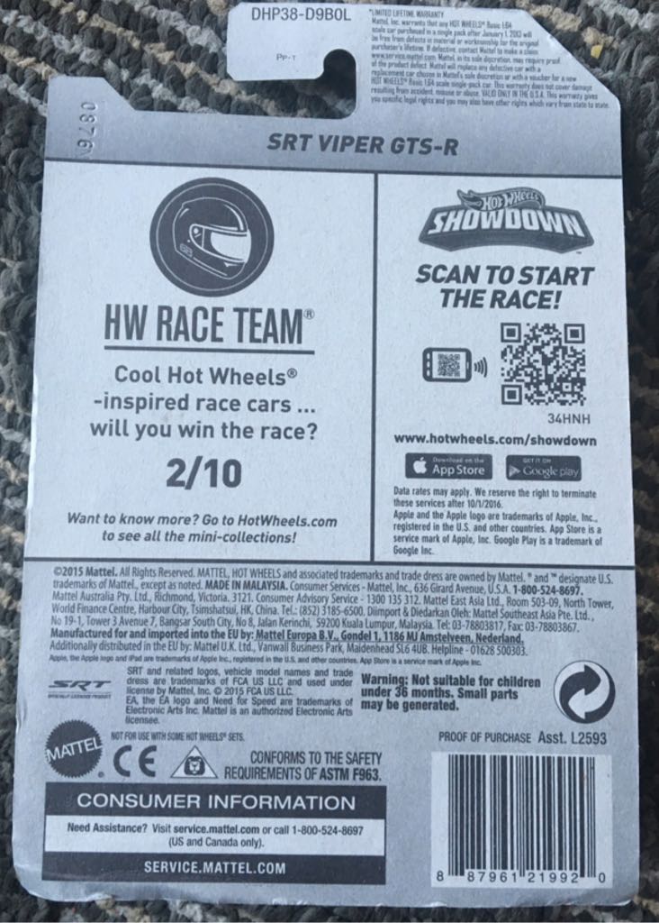 2013 SRT Viper GTS-R - HW Race Team toy car collectible - Main Image 2