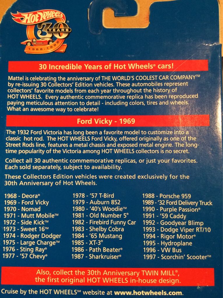 30th Anniversary 1969 Ford Vicky - Hot Wheels 30th Anniversary toy car collectible - Main Image 2