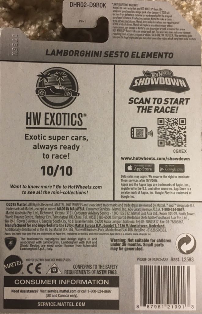 Unspun Lamborghini Sesto Elemento - HW Exotics 2016 toy car collectible - Main Image 2