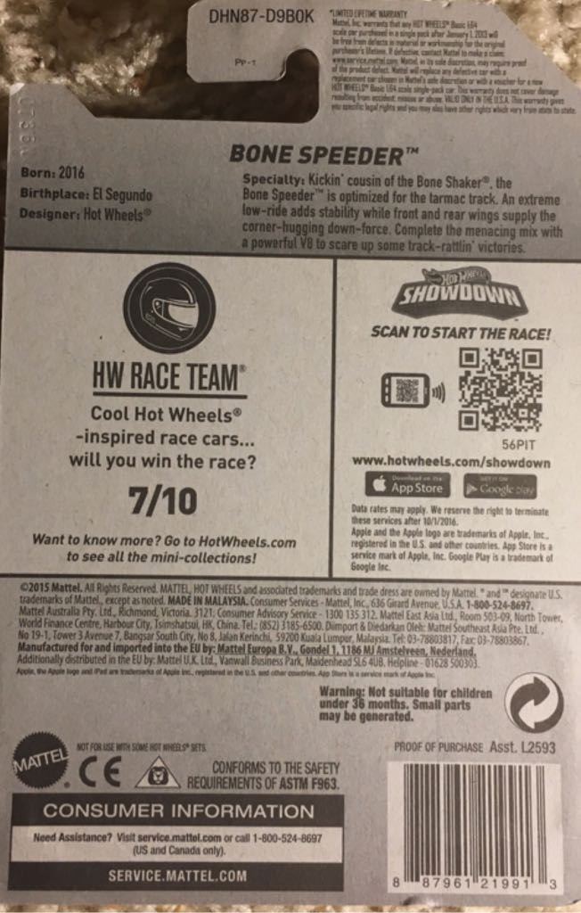 Bone Speeder - 2016 HW Race Team toy car collectible - Main Image 2