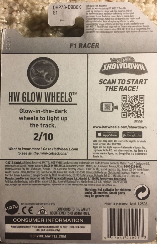 F1 Racer - 2016 HW Glow Wheels toy car collectible - Main Image 2