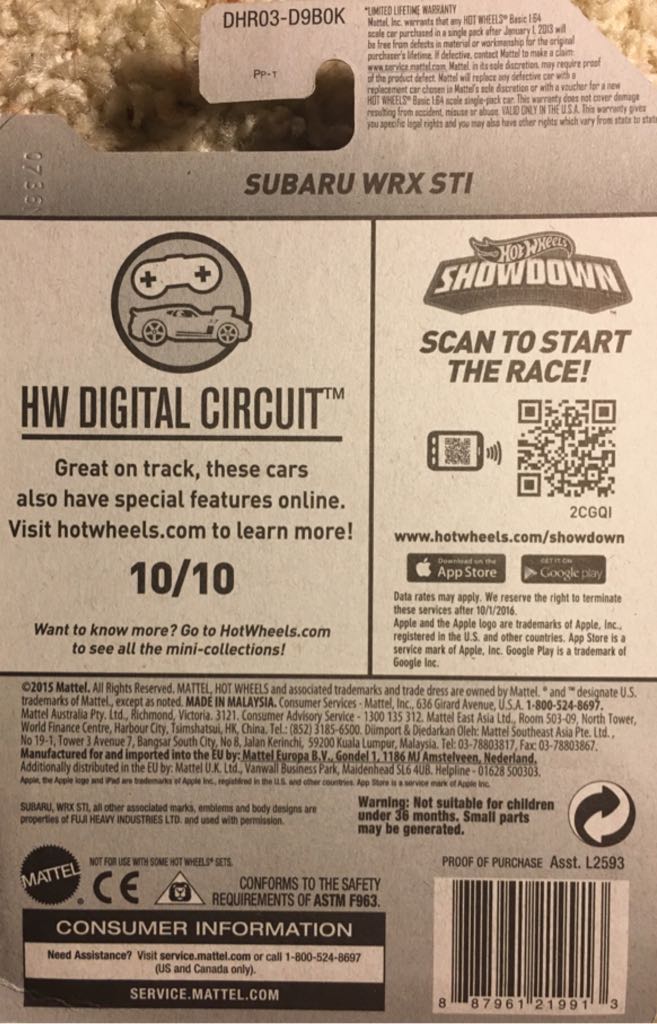 Subaru WRX STI - 2016 HW Digital Circuit toy car collectible - Main Image 2