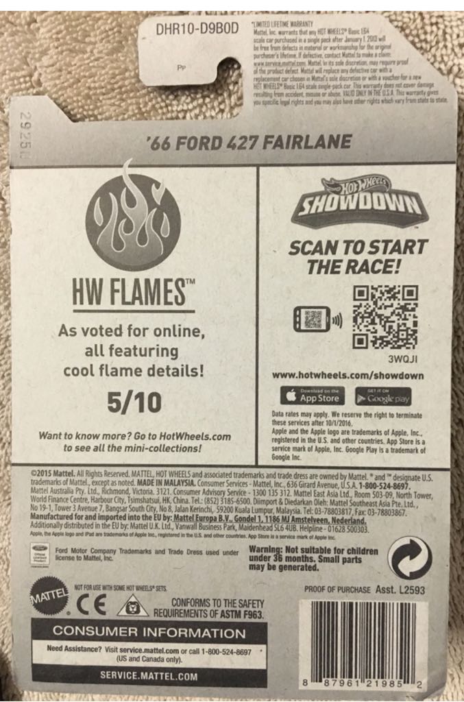 66 Ford 427 Fairlane - HW Flames toy car collectible - Main Image 2