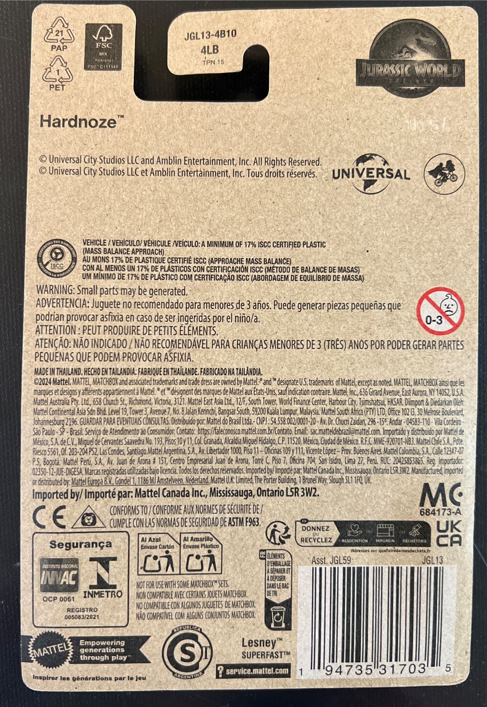 Hardnoze - 2025-JURASSIC WORLD REBIRTH toy car collectible - Main Image 2