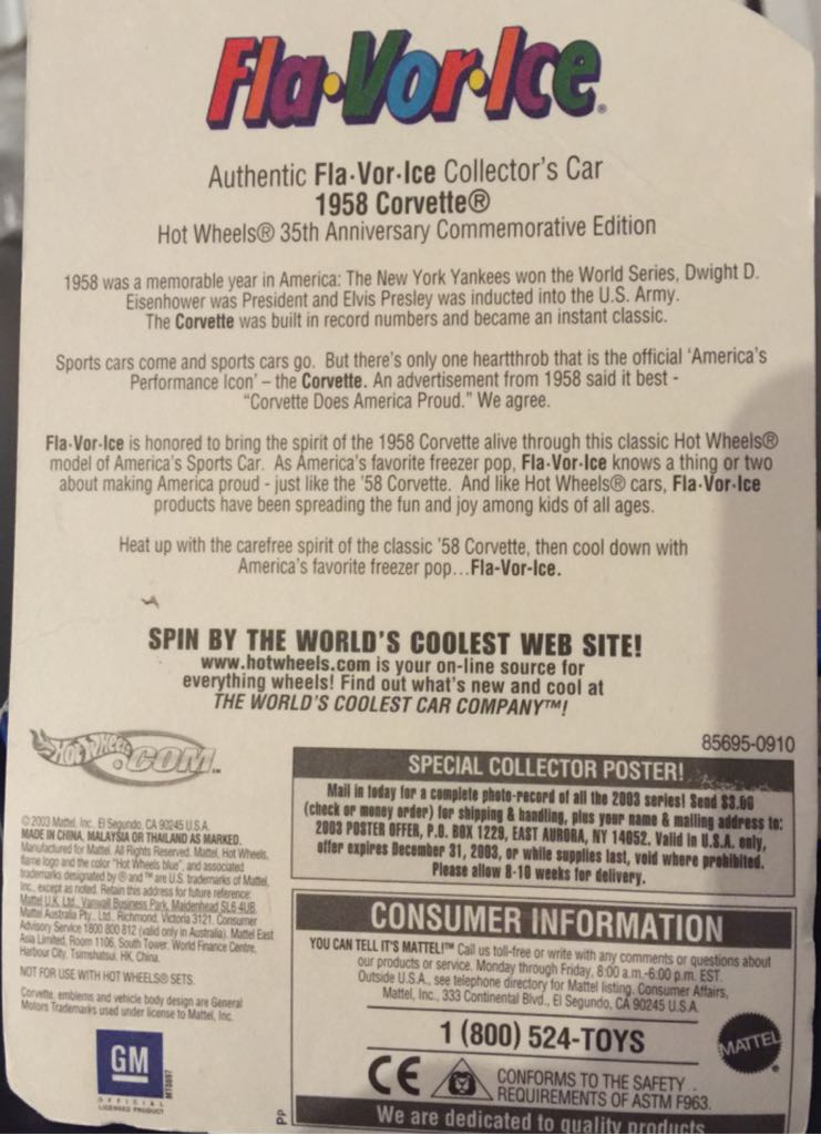 1958 Corvette 85695-0910 - Fla Vor Ice toy car collectible - Main Image 2