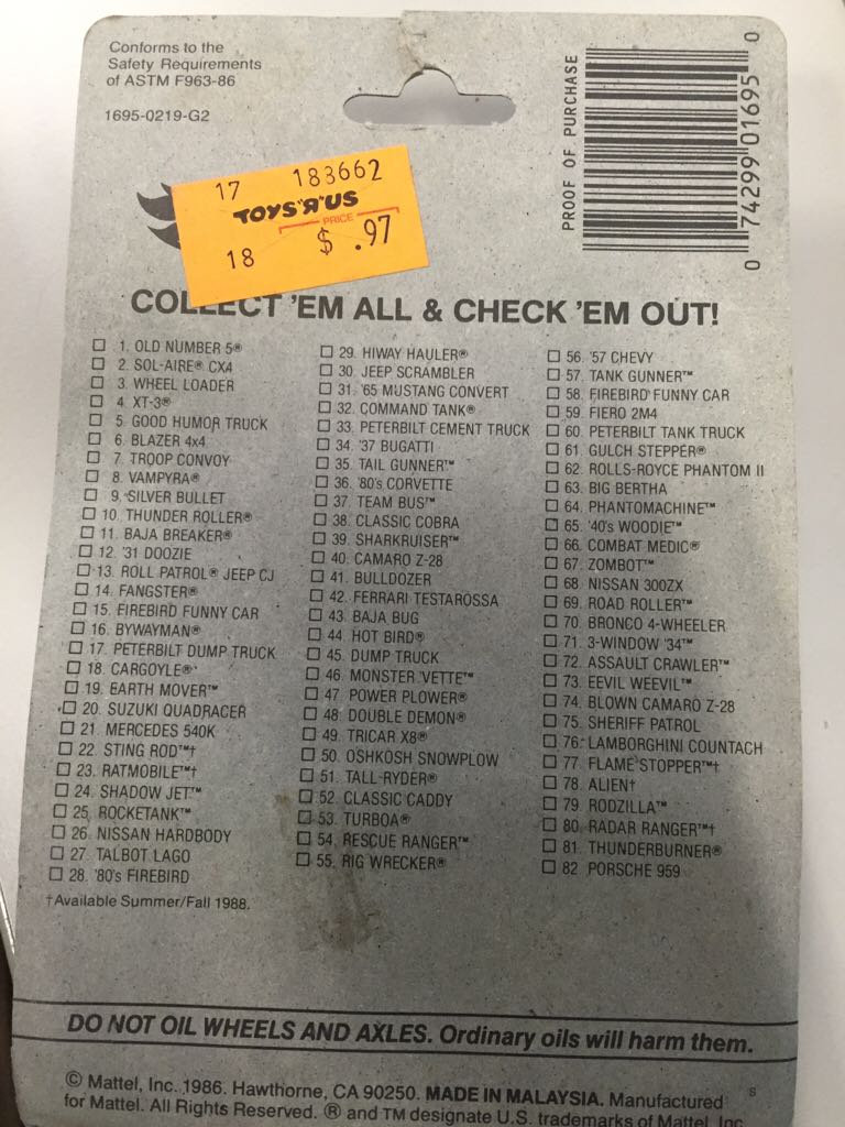 Old Number 5 - 1987: Red - ’87 Workhorses toy car collectible - Main Image 2