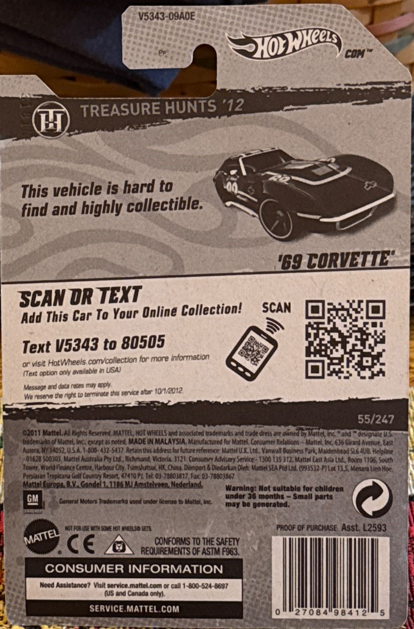 ’69 Corvette - Treasure Hunts ’12 toy car collectible - Main Image 3