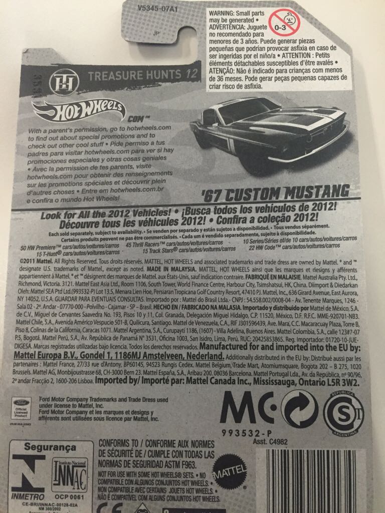 7/15 ’67 Custom Mustang - 2012 - HW Treasure Hunts ‘12 toy car collectible - Main Image 2