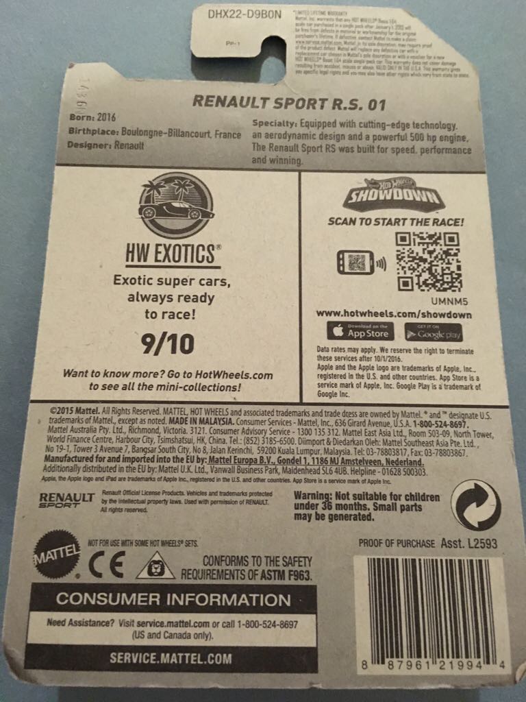 Renault Sport R.S 01 - Silver - ’16 HW Exotics toy car collectible - Main Image 2