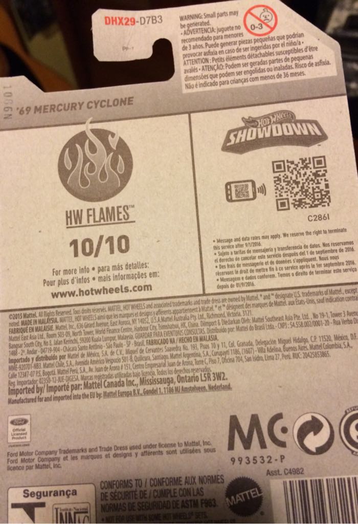 ‘69 Mercury Cyclone - 2016 - HW Flames toy car collectible - Main Image 2