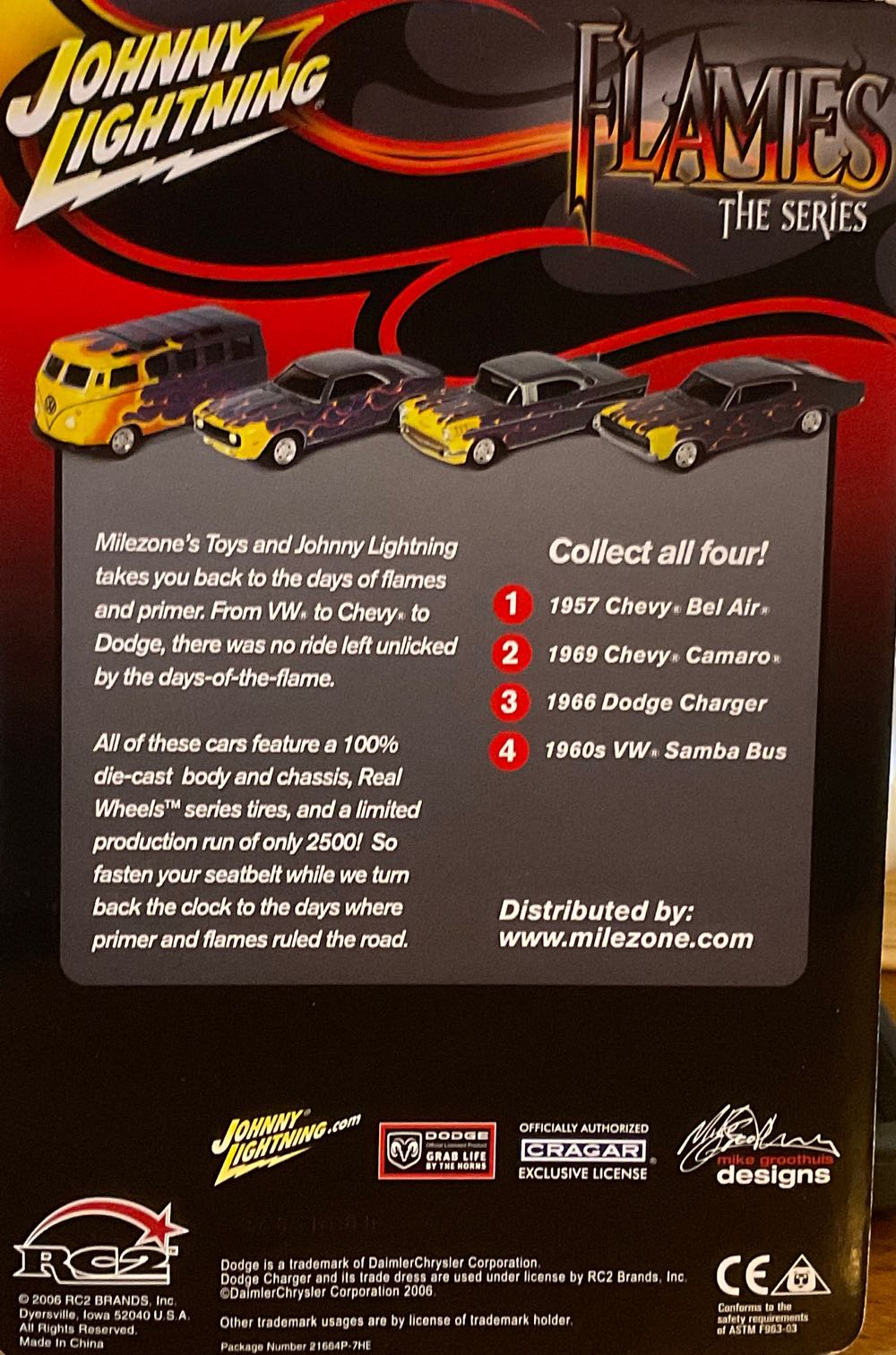 *Dodge Charger ’66, Gray w/Flames - Johnny Lightning: Flames, The Series toy car collectible - Main Image 3