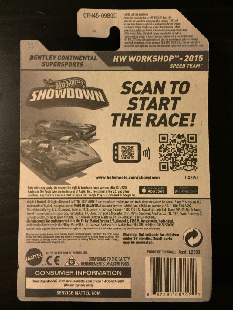 Bentley Continental Supersports - HW Workshop - 2015 Speed Team toy car collectible - Main Image 2