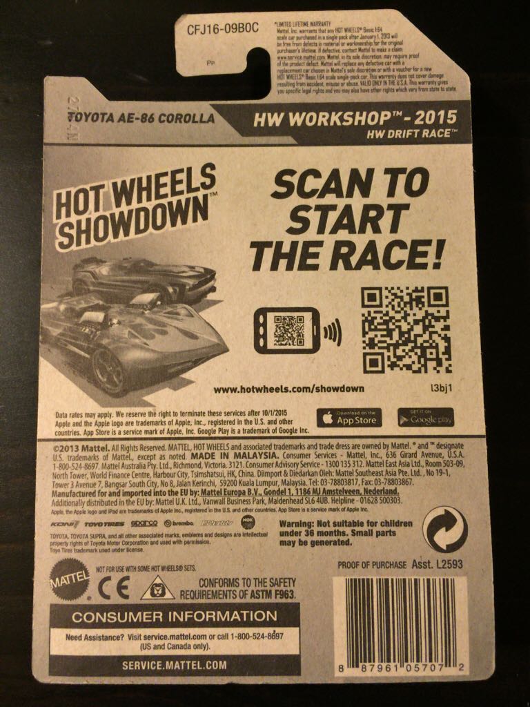 Toyota AE-86 Corolla - HW Workshop - 2015 HW Drift Race toy car collectible - Main Image 2