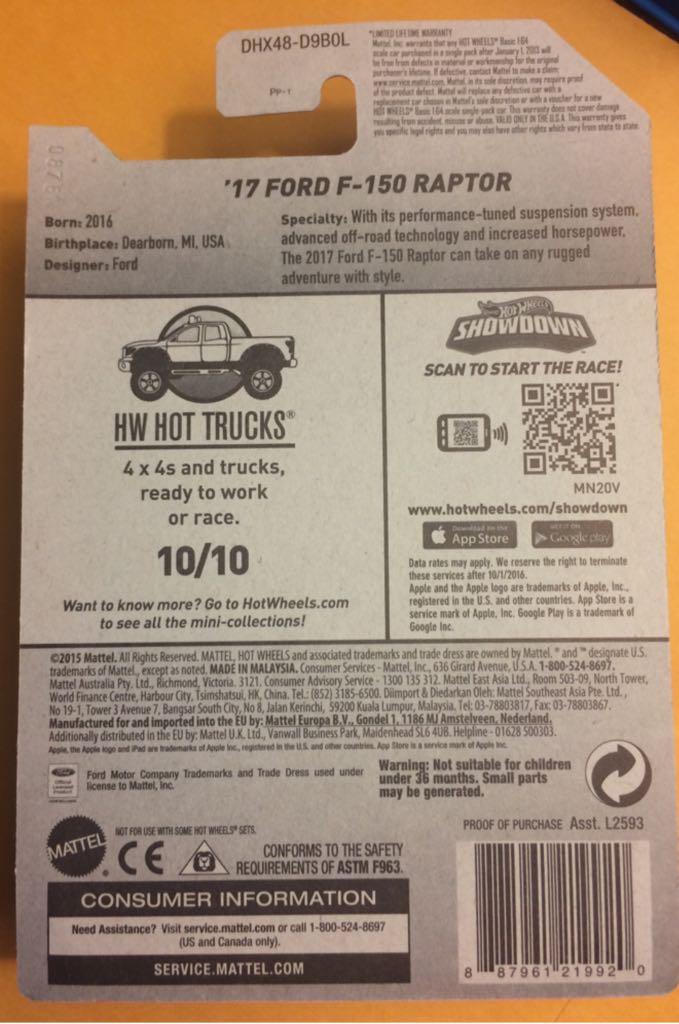 F-150 Raptor - ’16 HW Hot Trucks toy car collectible - Main Image 2