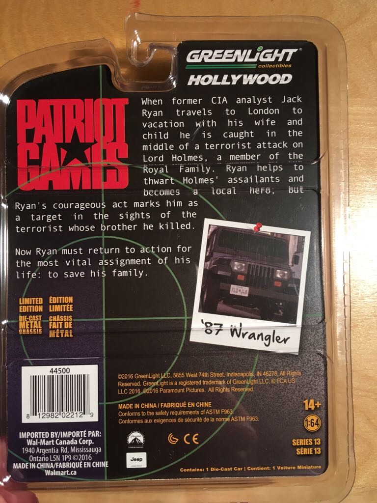 Greenlight - 1987 Jeep Wrangler YJ - Patriot Games - 2016 GL - Hollywood Series 13 toy car collectible - Main Image 2