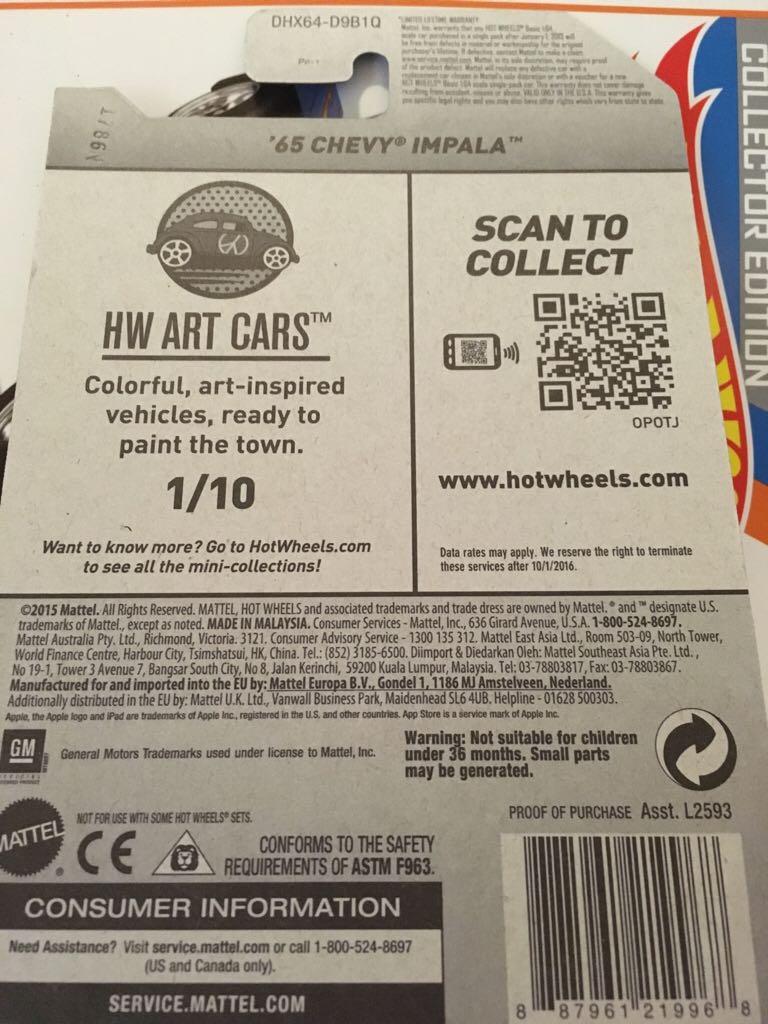 ’65 Chevy Impala - 2016 - HW Art Cars toy car collectible - Main Image 2