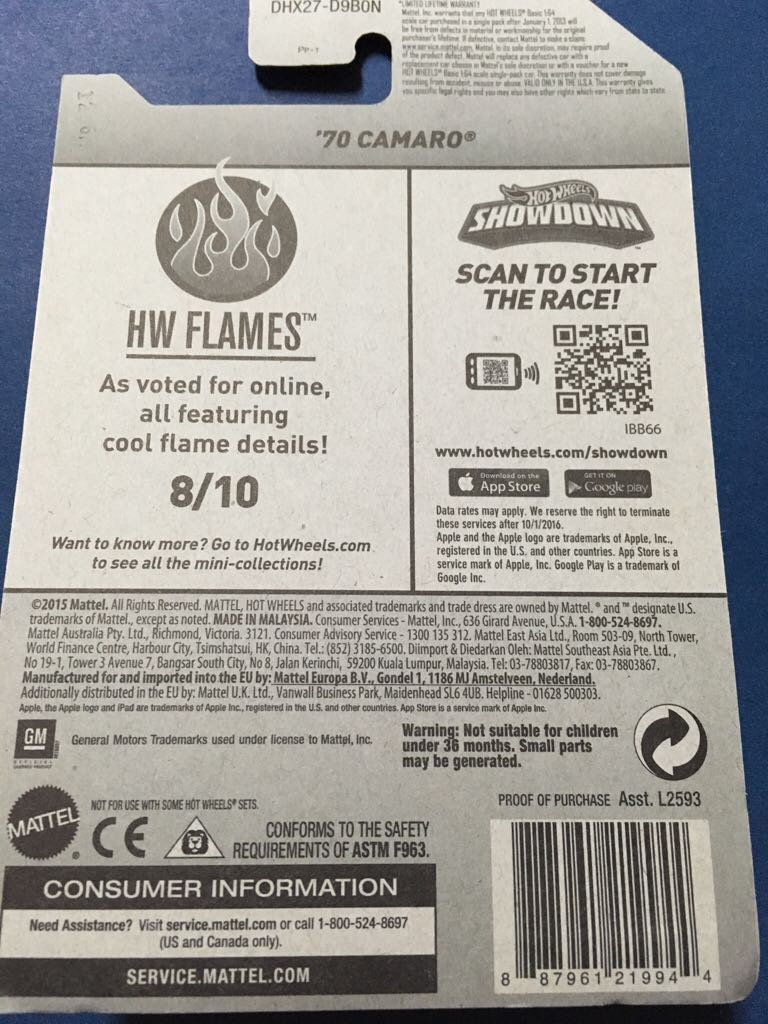 Loose ’70 Camaro - ’16 HW Flames toy car collectible - Main Image 2