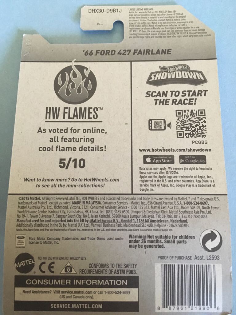 ’66 Ford 427 Fairlane - HW Flames toy car collectible - Main Image 2