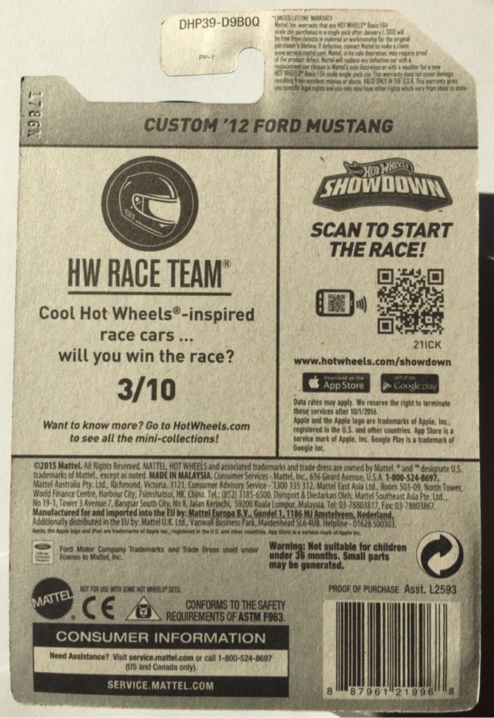 Custom ’12 Ford Mustang - HW Race Team toy car collectible - Main Image 2
