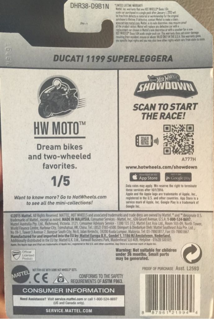 Ducati 1199 Superlegerra - 2016 HW Moto toy car collectible - Main Image 2