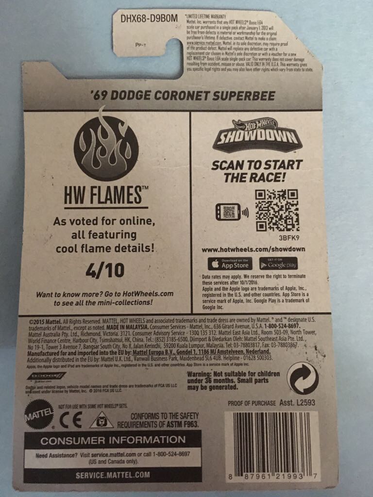 ’69 Dodge Coronet Superbee - HW Flames toy car collectible - Main Image 2