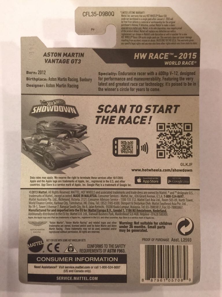 Aston Martin Vantage GT3 - HW Race - 2015 World Race toy car collectible - Main Image 2