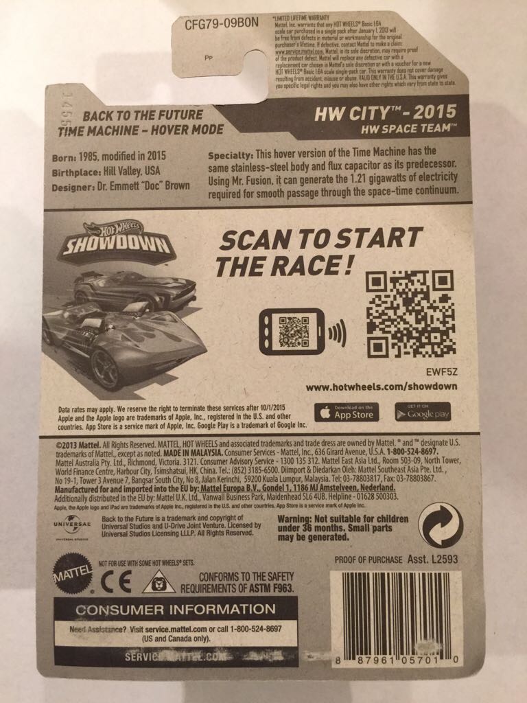 Back To The Future Time Machine - Hover Mode - HW City - 2015 HW Space Team toy car collectible - Main Image 2
