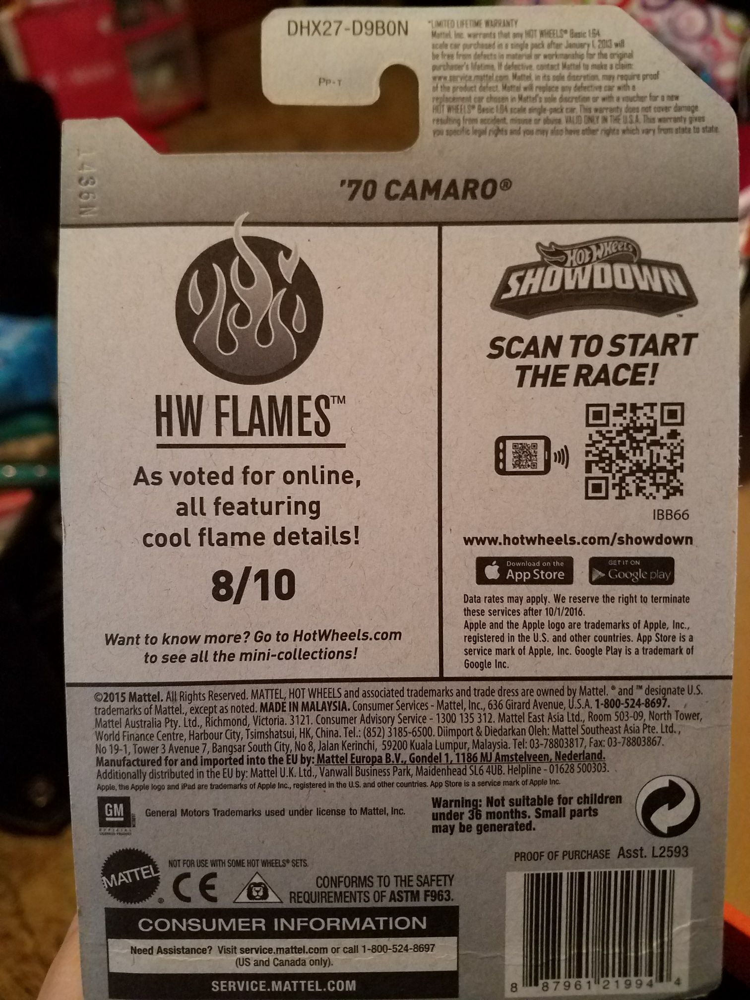 ’70 Chevy Camaro - ’16 HW Flames toy car collectible - Main Image 2
