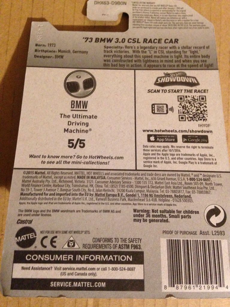 ’73 3.0 Csl Race Car - BMW toy car collectible - Main Image 2