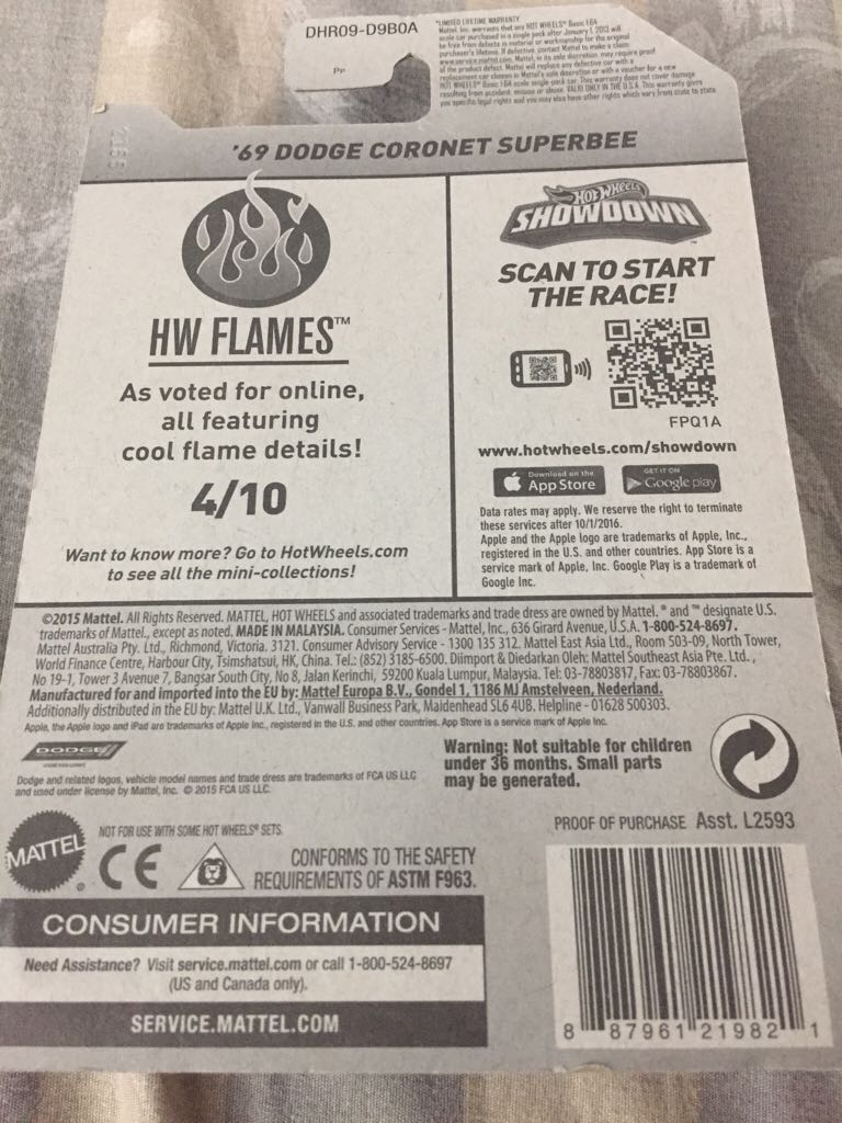 ’69 Dodge Coronet SuperBee - HW Flames toy car collectible - Main Image 2