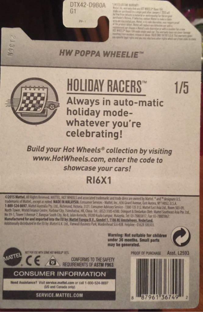 Holiday Racers 2017 - HW Poppa Wheelie - Holiday Racers toy car collectible - Main Image 2