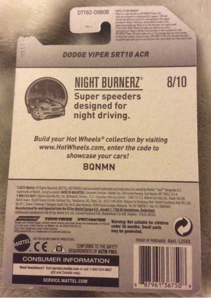 Dodge Viper SRT10 ACR - 2017 HW Night Burnerz toy car collectible - Main Image 2