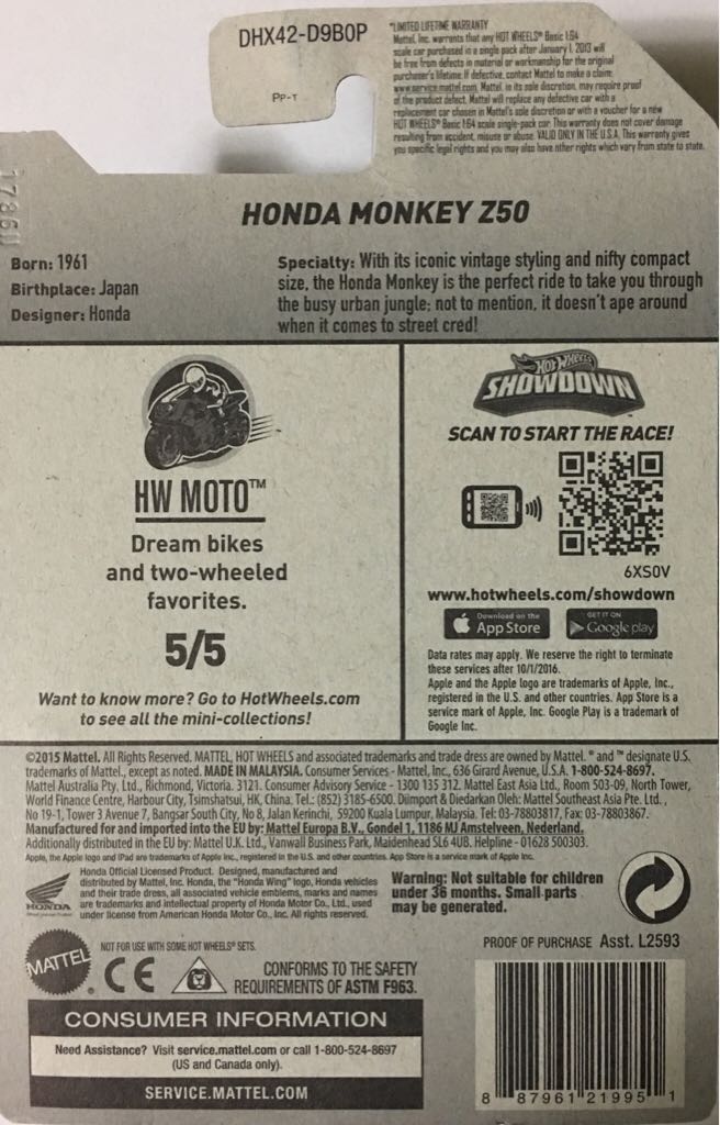 Honda Monkey Z50 - HW Moto toy car collectible - Main Image 2