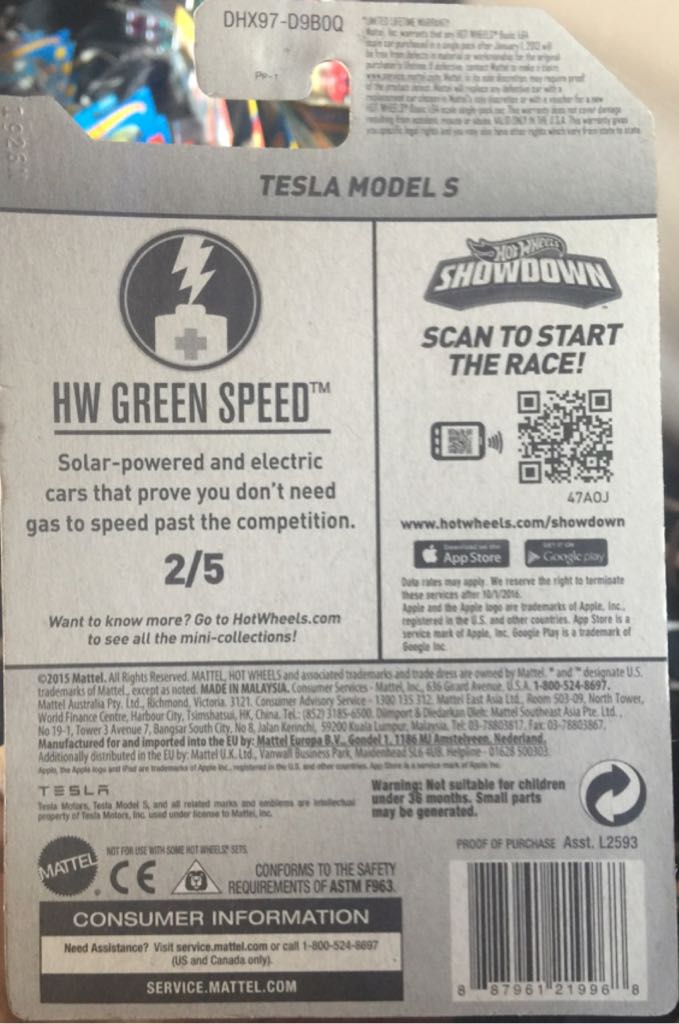 Tesla Model S - 2016 HW Green Speed toy car collectible - Main Image 2