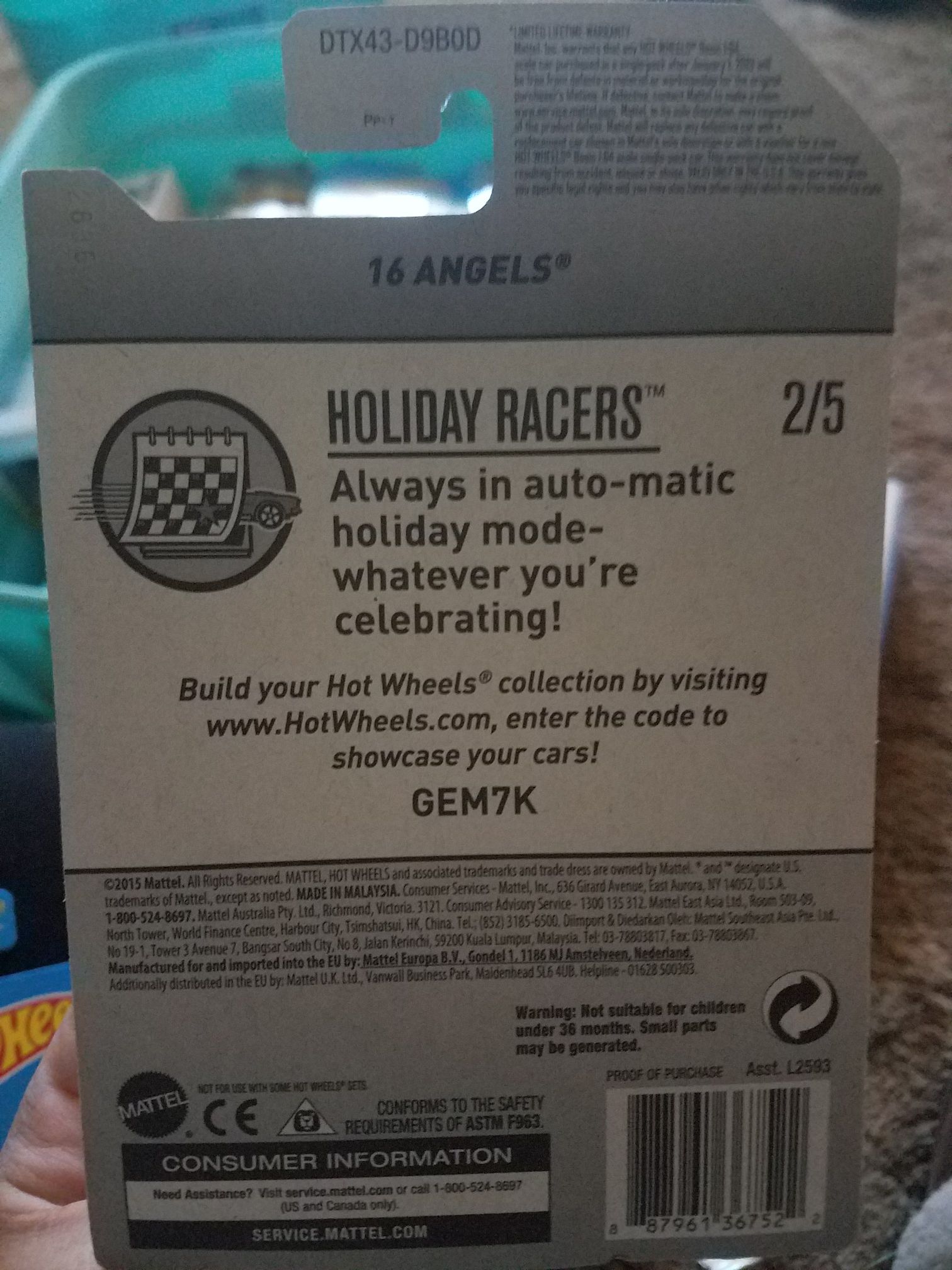 16 Angels - 2017 Holiday Racers toy car collectible - Main Image 2